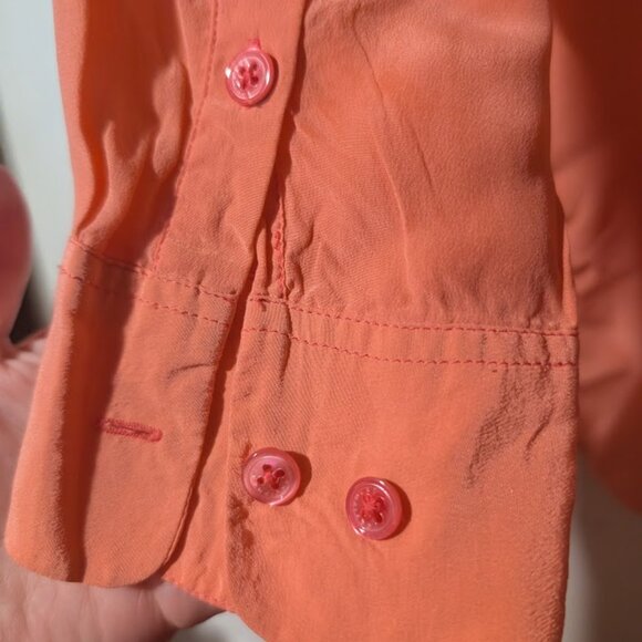 Equipment | Signature Slim Fit Silk Button-Up Shirt In Living Coral - Picture 11 of 14